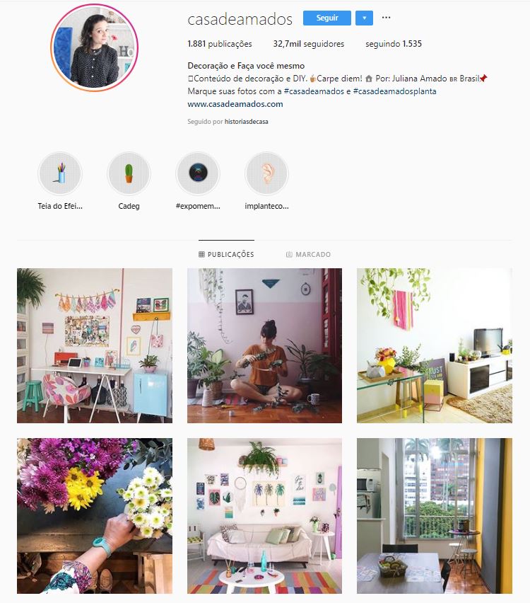 Instagram de design de interiores @casadeamados