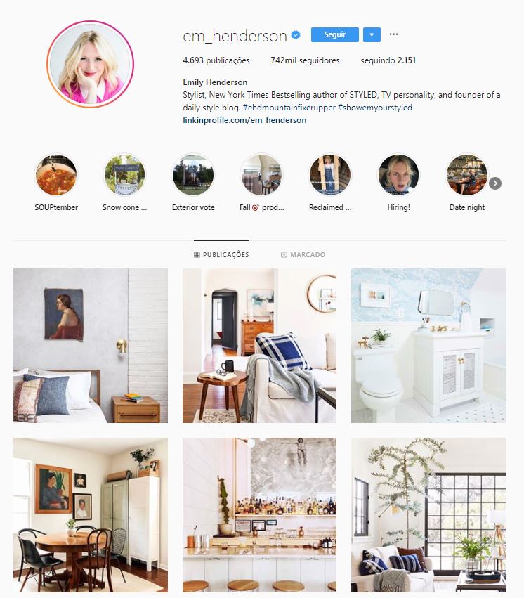 Instagram de design de interiores: @em_henderson