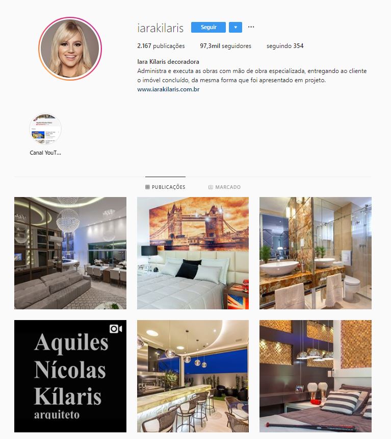 Instagram de design de interiores @iarakilaris