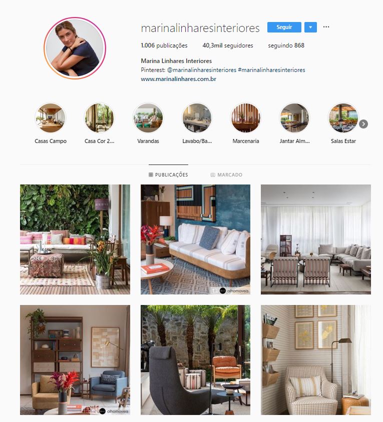 Instagram de design de interiores @marinalinharesinteriores