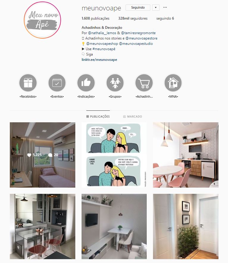 Instagram de design de interiores @meunovoape