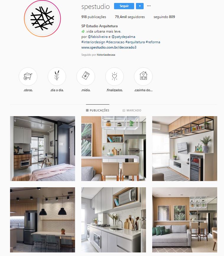 Instagram de design de interiores @spestudio