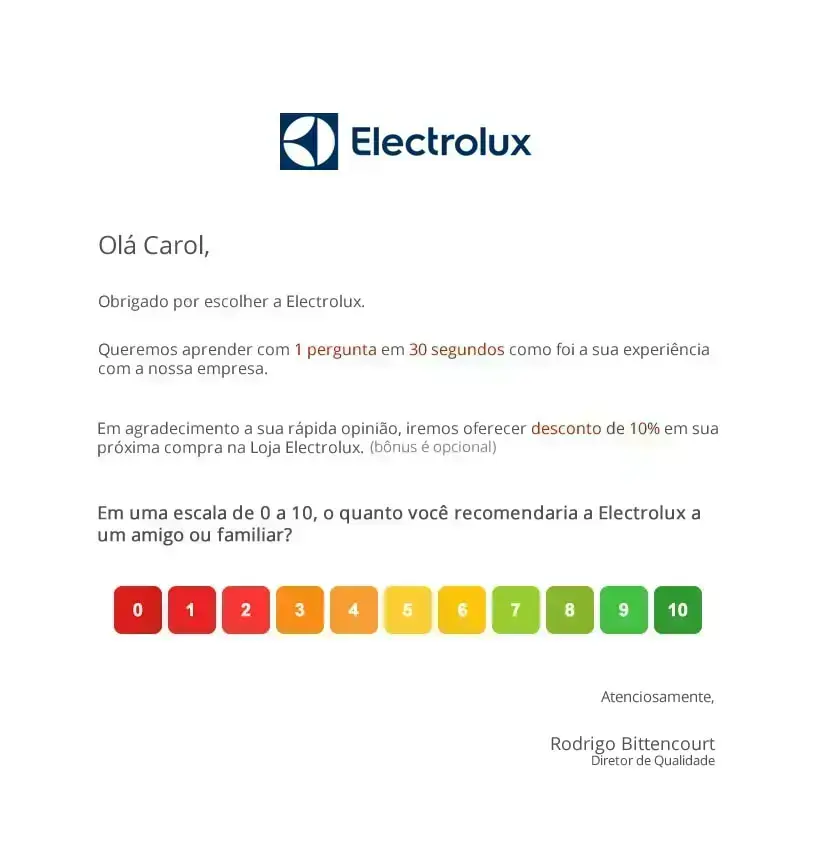 Pesquisa de satisfação: exemplo Electrolux