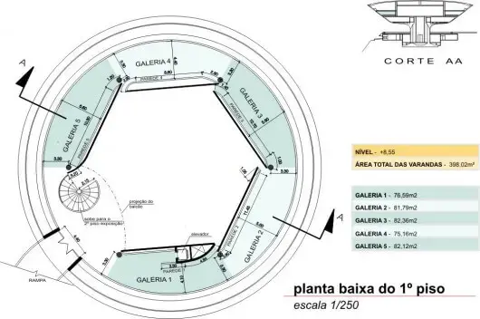 Museu de Arte Contemporânea de Niterói: Planta Baixa do 1º piso