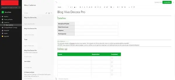 Como usar Evernote: modelo pronto (notas de reunião)