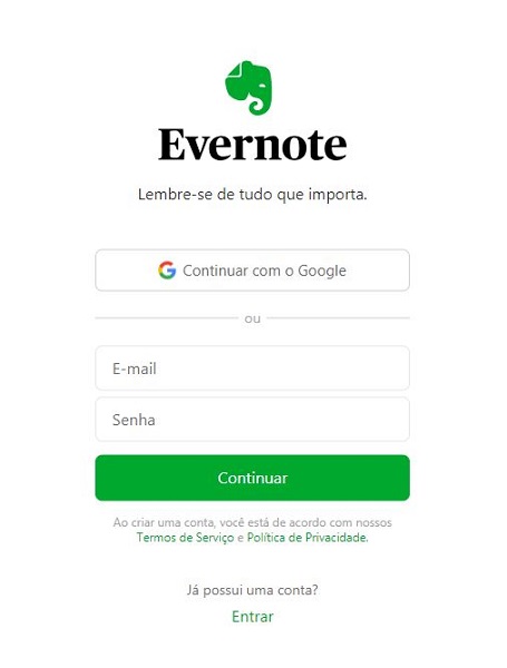 Evernote: login