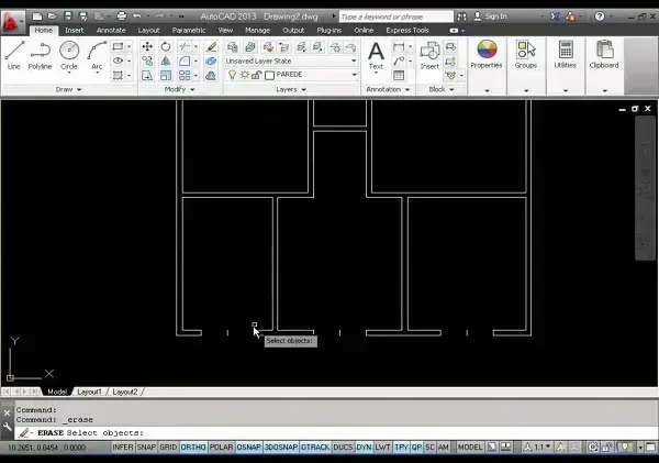 Planta baixa no Autocad: criação de paredes