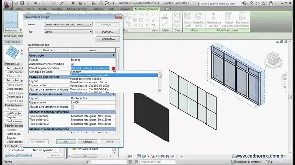 Revit: exemplo de família (parede cortina)