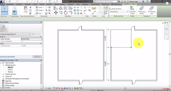 Revit: planta AutoCad com parede arrastada