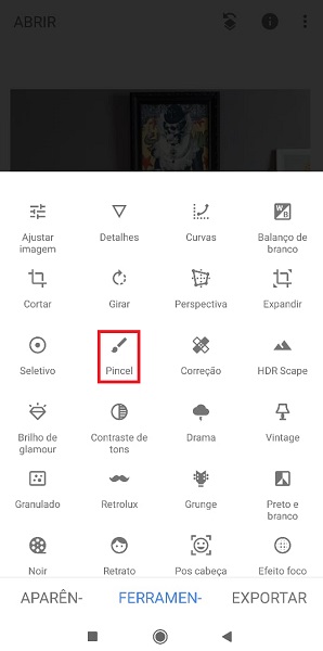 Snapseed: ferramenta de pincel