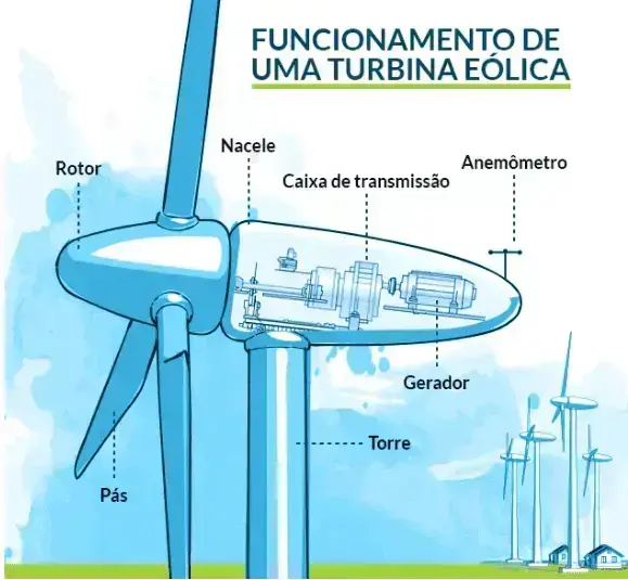 Energia eólica: componentes de um aerogerador (ilustração: A2ad)