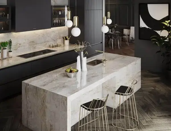 26. Dekton: bancada e revestimento na cozinha trouxe sofisticação para o ambiente (foto: Cosentino)