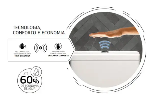 Como instalar vaso sanitário com caixa acoplada: caixa acoplada com acionamento touchless da Deca (foto: Deca)