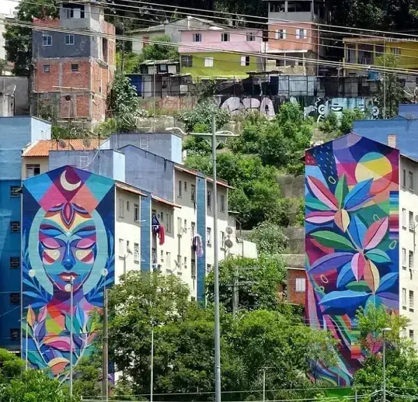 Arte urbana: intervenção artística feita pela artista Mari Pavanelli na comunidade do Real Parque