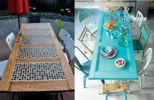 Porta antiga usada como mesa de jantar (foto: Simples Decoração)