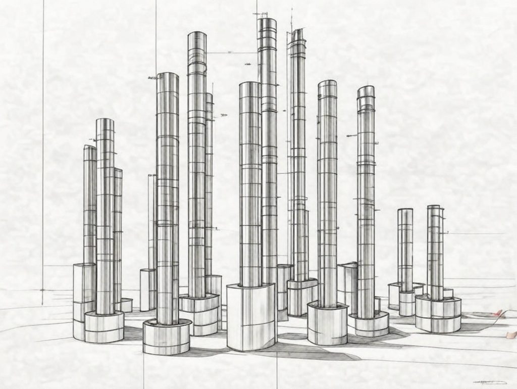 Estudo técnico da instalação "Vento", mostrando a disposição em espiral das 21 flautas que transformam as brisas naturais em melodia. Crédito: Gerardo Pineda