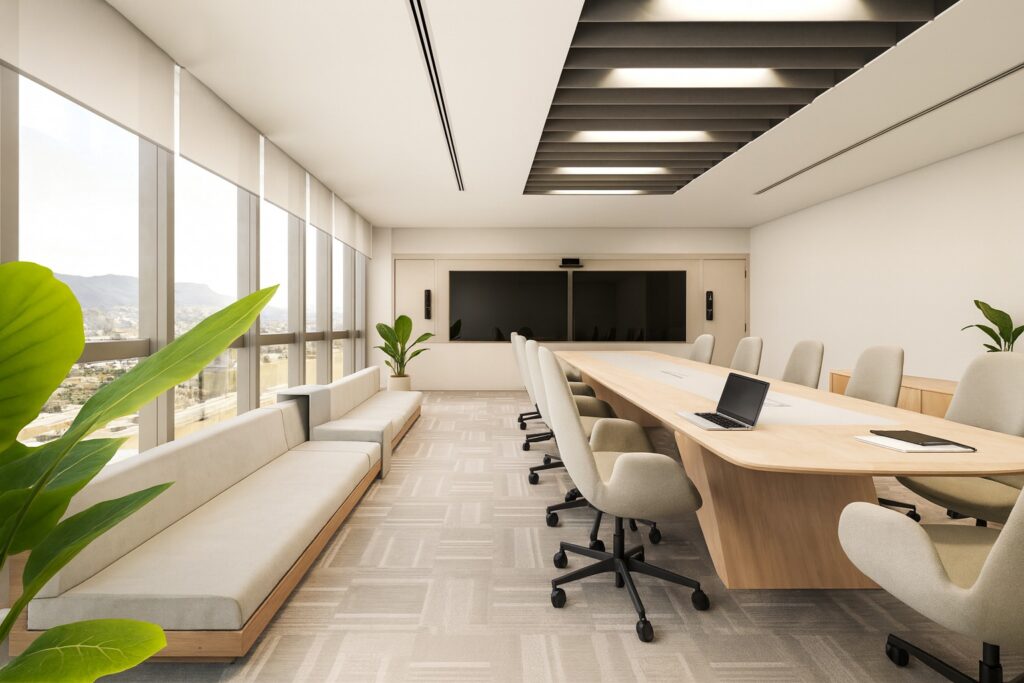 Eleito cor do ano pela Pantone, o tom traz leveza, conforto visual e equilíbrio para ambientes corporativos pensados para os novos formatos de trabalho. Um convite ao bem-estar, à concentração e à colaboração.