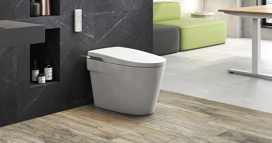 Bacia sanitária inteligente no modelo de piso da coleção In-Wash® In-Tank® Inspira, na cor branco brilho