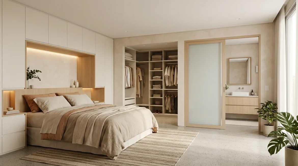 Quarto de casal com closet e suíte: medidas